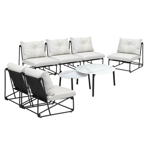 8PCS Outdoor Sofa Set 2-in-1 Coffee Table with Chairs Beige