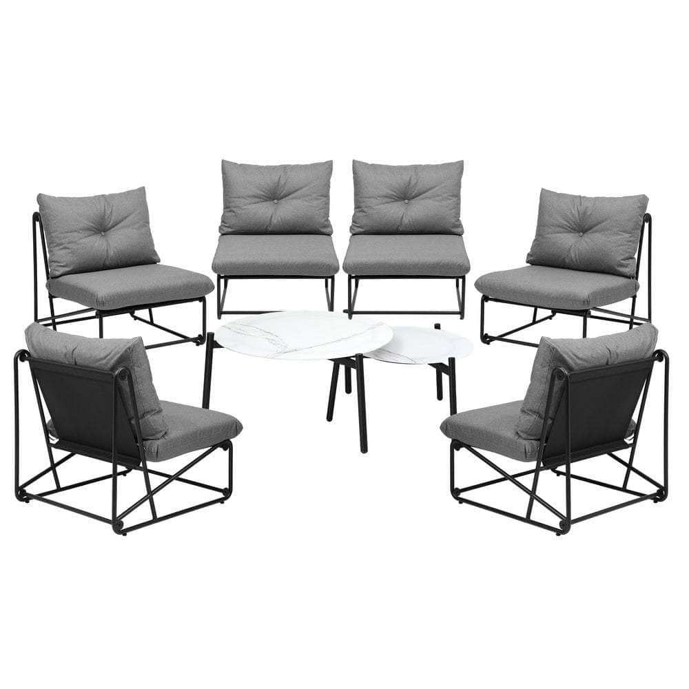 8PCS Outdoor Sofa Set Coffee Table with Chairs Grey