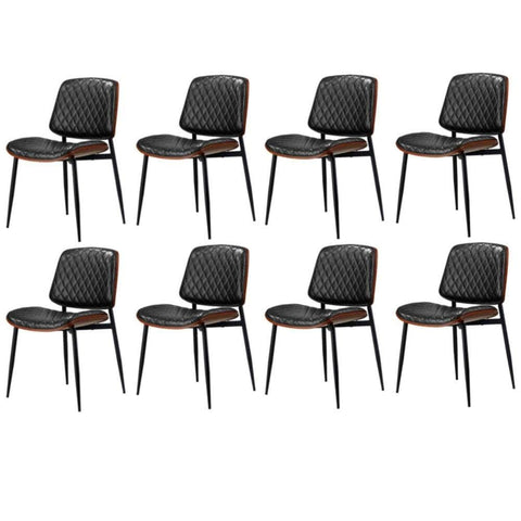 8x Dining Chairs Retro PU Leather Solid Wood Metal Leg