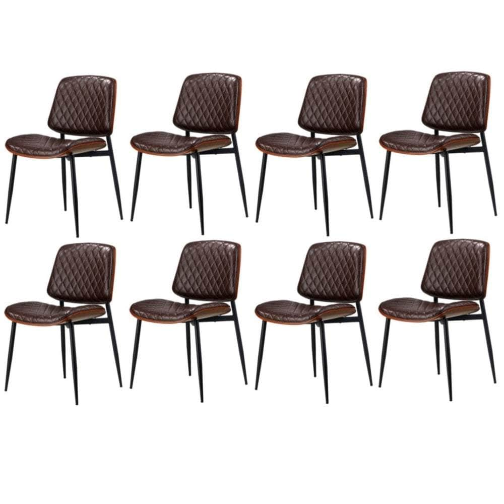 8x Dining Chairs Retro PU Leather Solid Wood Metal Leg