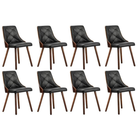 8x Wooden Dining Chairs Leather/Linen Fabric Padded