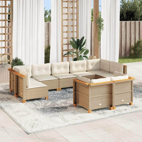 9 Pcs Garden Sofa Set with Cushions Beige Poly Rattan