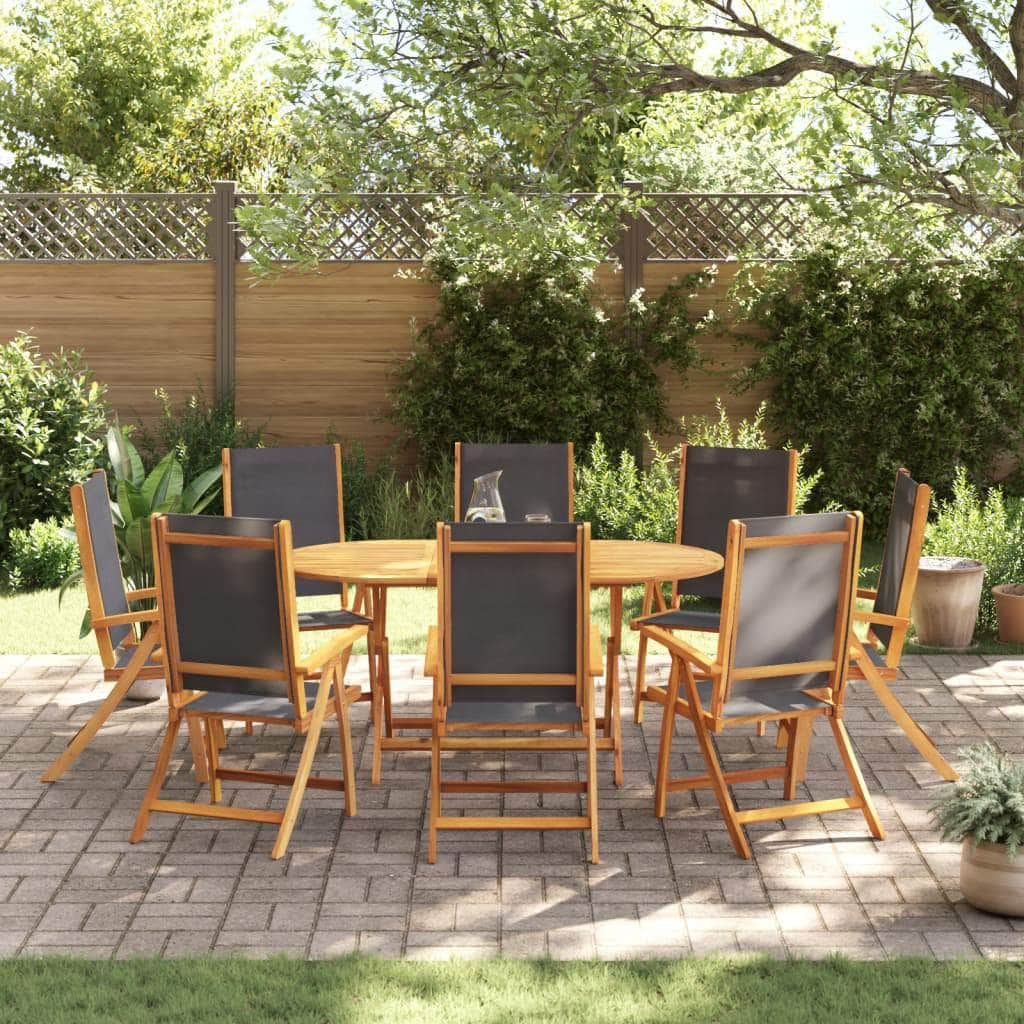 9 Piece Garden Dining Set Solid Wood Acacia and Textilene