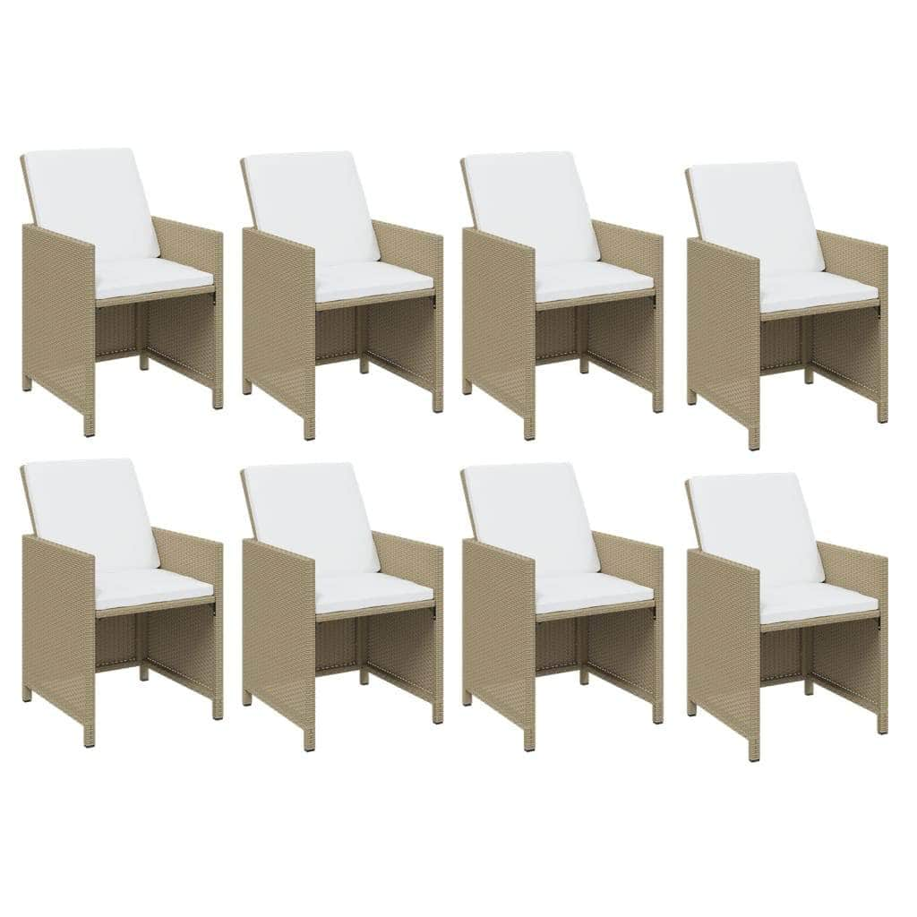 9 Piece Garden Dining Set with Cushions Poly Rattan Beige