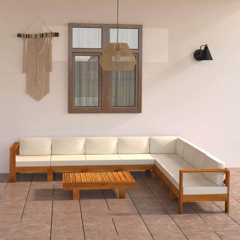 9 Piece Garden Lounge Set with Cream White Cushions Acacia Wood