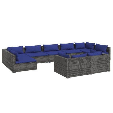 9 Piece Garden Lounge Set with Cushions Poly Rattan