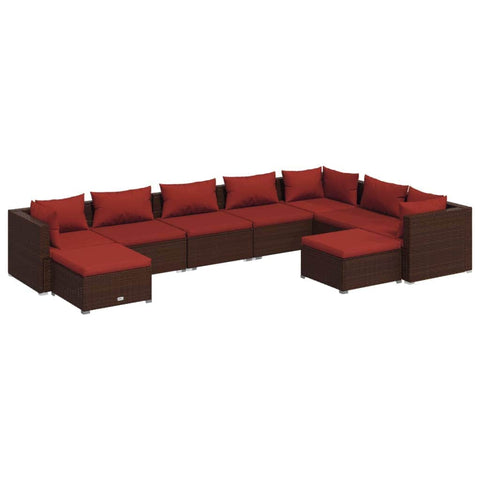 9 Piece Garden Lounge Set with Cushions Poly Rattan