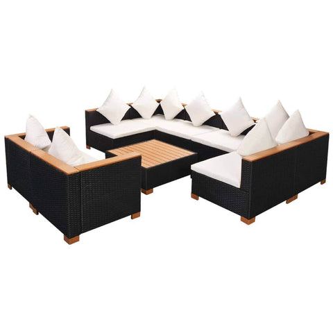 9 Piece Garden Lounge Set with Cushions Poly Rattan Black