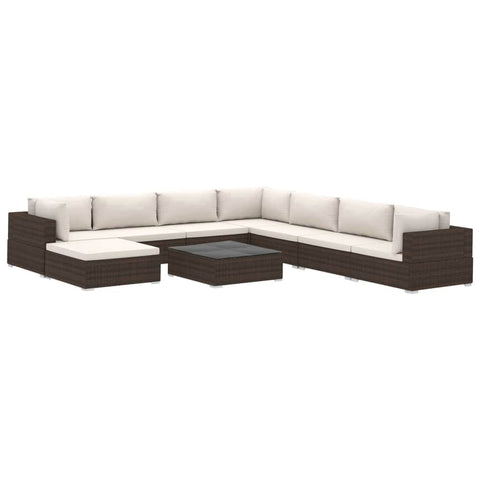 9 Piece Garden Lounge Set with Cushions Poly Rattan Brown