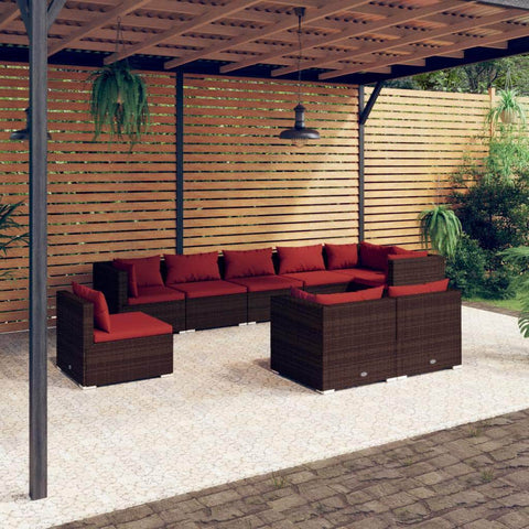 9 Piece Garden Lounge Set with Cushions Poly Rattan Brown