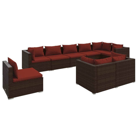 9 Piece Garden Lounge Set with Cushions Poly Rattan Brown