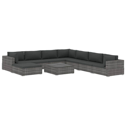 9 Piece Garden Lounge Set with Cushions Poly Rattan Grey