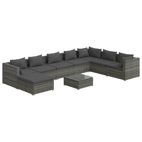 9 Piece Garden Lounge Set with Cushions Poly Rattan Grey