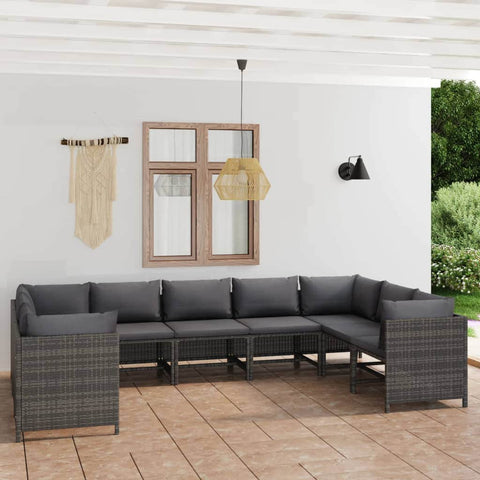 9-Piece Garden Lounge Set with Cushions Poly Rattan Grey