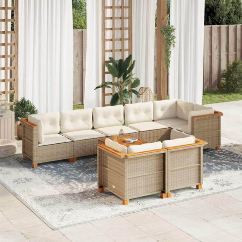 9 Piece Garden Sofa Set with Cushions Beige - Poly Rattan