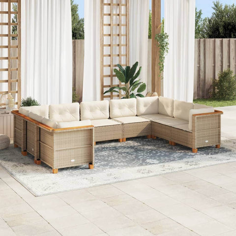 9 Piece Garden Sofa Set with Cushions Beige Poly Rattan