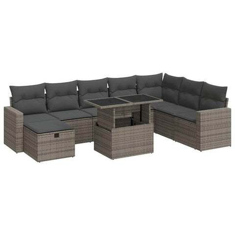 9 Piece Garden Sofa Set with Cushions Grey Poly Rattan - Sleek & Functional