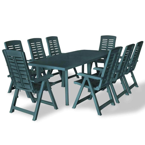 9 Piece Outdoor Dining Set Plastic Green