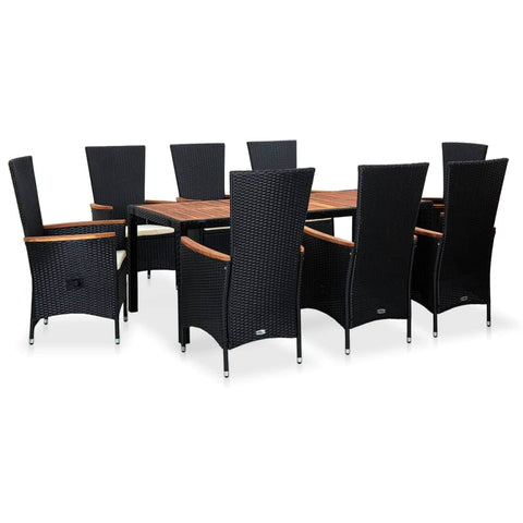 9 Piece Outdoor Dining Set Poly Rattan Acacia Wood Black