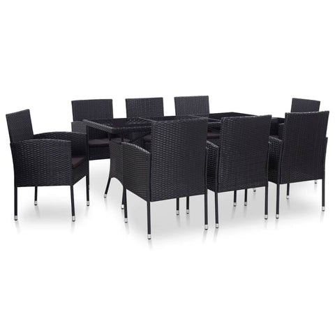 9 Piece Outdoor Dining Set Poly Rattan Black