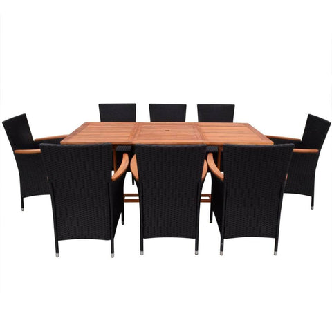 9 Piece Outdoor Dining Set with Cushions Poly Rattan Black