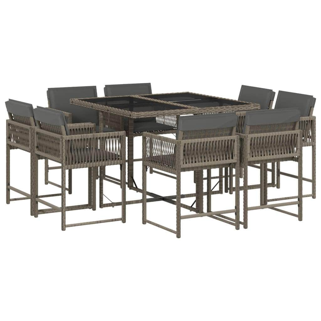 9-Piece Poly Rattan Dining Ensemble in Elegant Grey