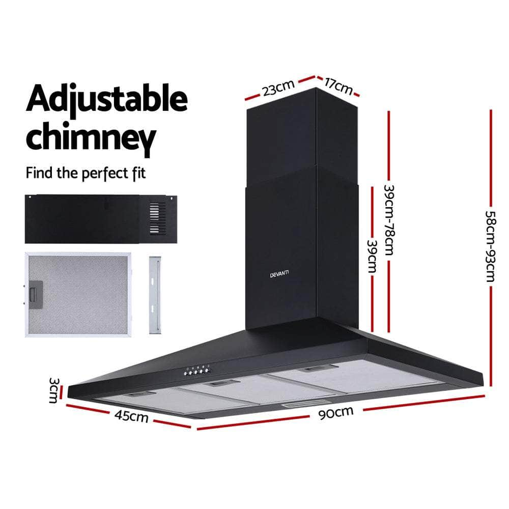 900Mm Range Hood 90Cm Rangehood Black