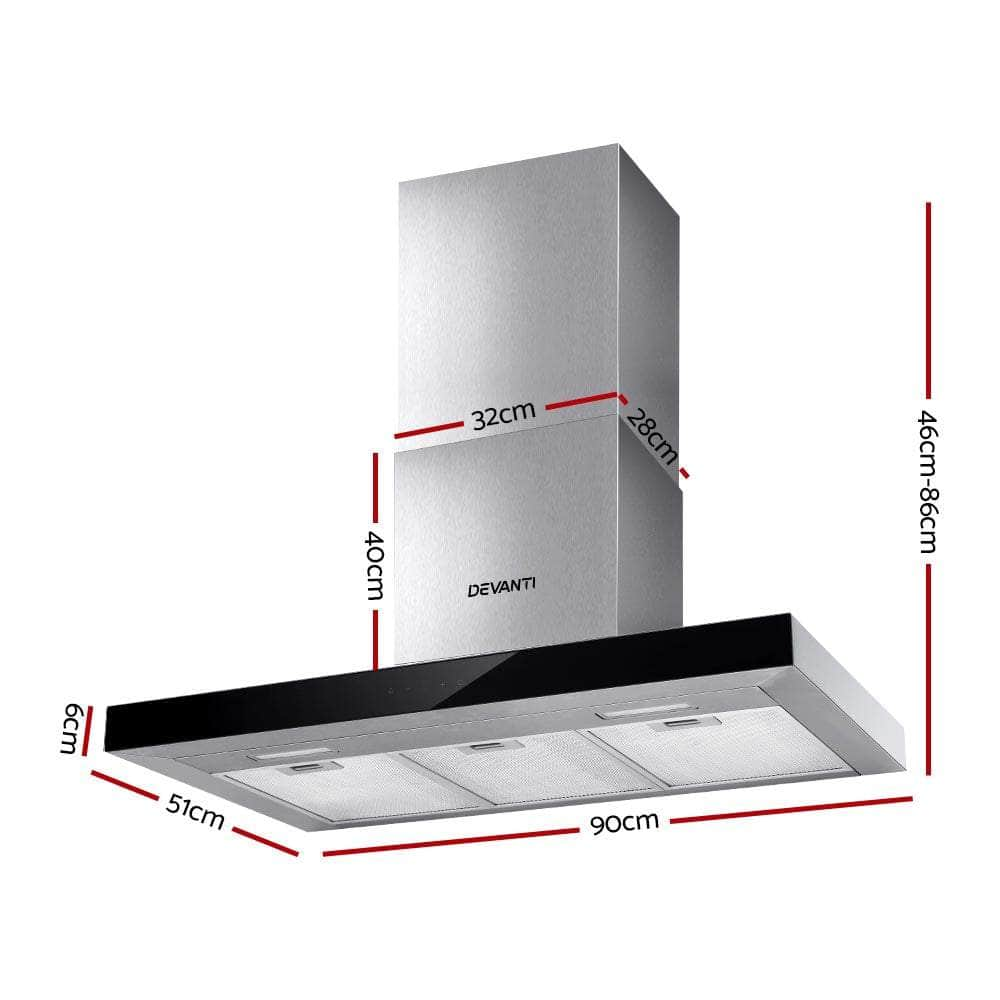 900Mm Range Hood 90Cm Rangehood Glass Stainless Steel