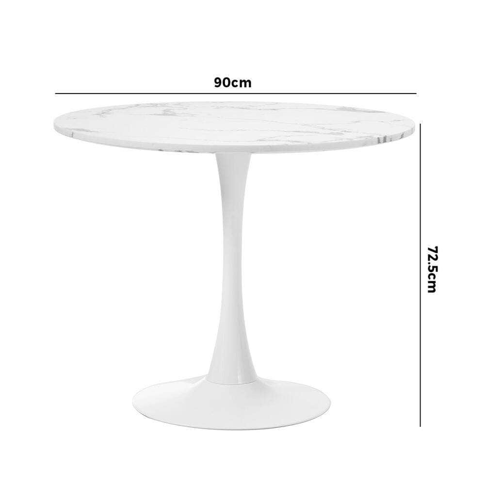 90cm Dining Table Kitchen Marble Tulip Round Metal Leg