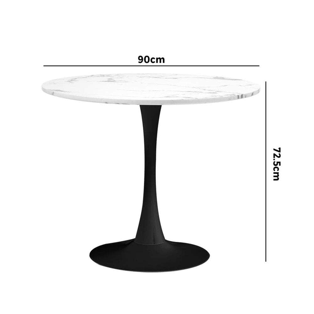 90cm Dining Table Kitchen Marble Tulip Round Metal Leg