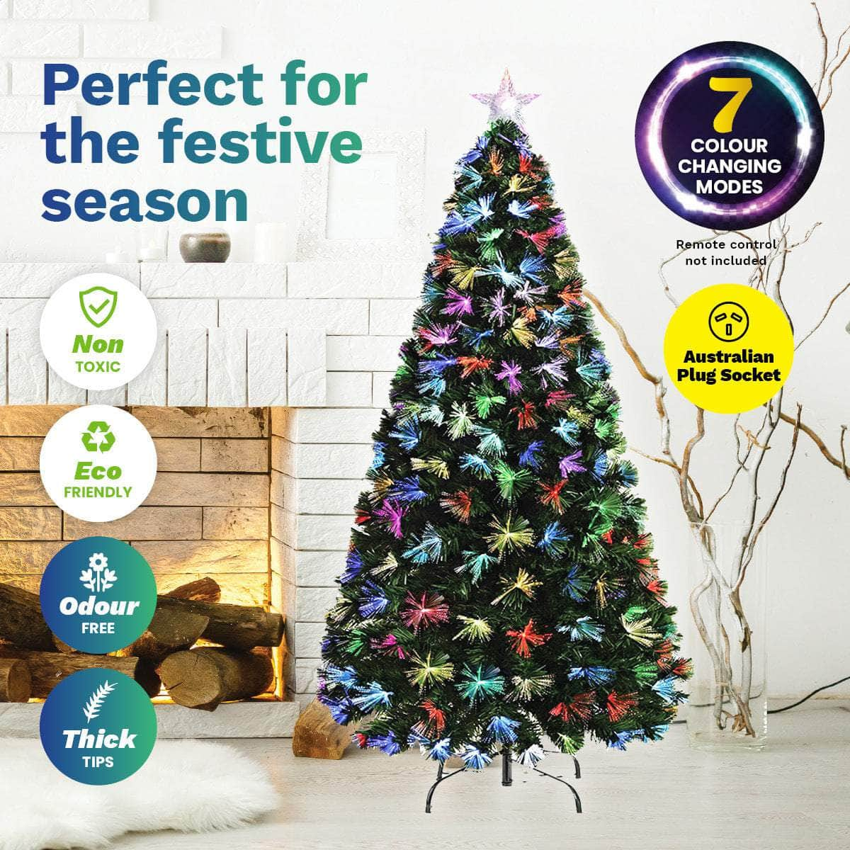 90cm Fibre Optic Christmas Tree 85 Tips Multicolour Lights & Star