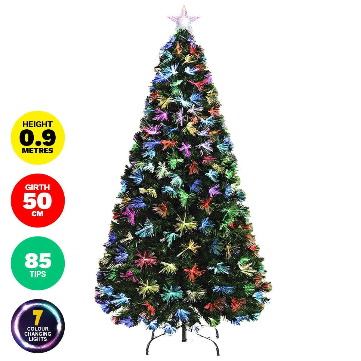 90cm Fibre Optic Christmas Tree 85 Tips Multicolour Lights & Star