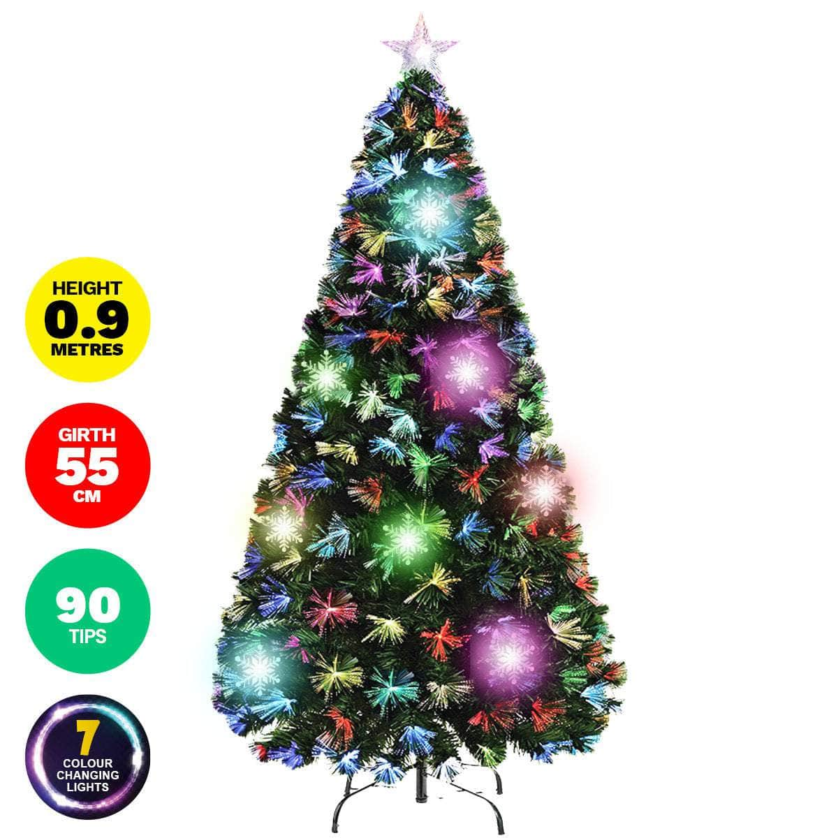 90cm Fibre Optic/LED Christmas Tree 90 Tips Multicolour Star & Ornaments