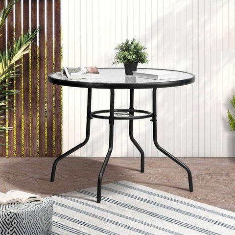 90cm Outdoor Dining Glass Table Round Patio Furniture Bistro Set