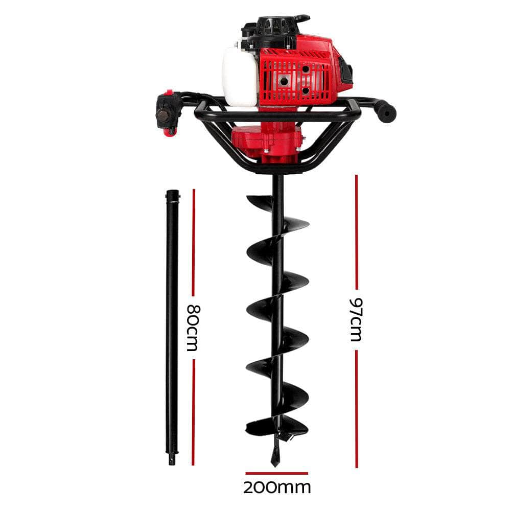 92CC Post Hole Digger 200mm Petrol Drill Extension Auger Bits