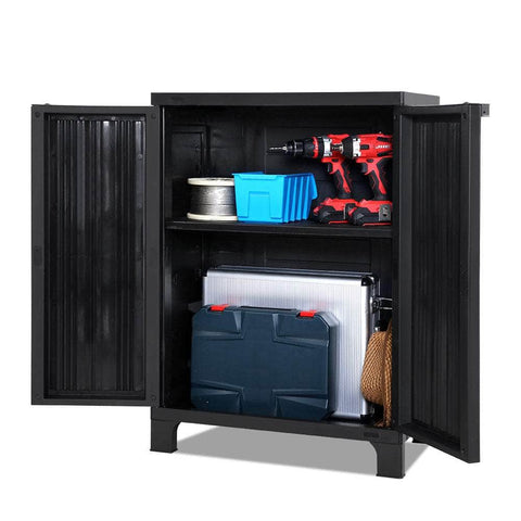 92Cm Outdoor Storage Cabinet Box Lockable Cupboard Sheds Garage Black