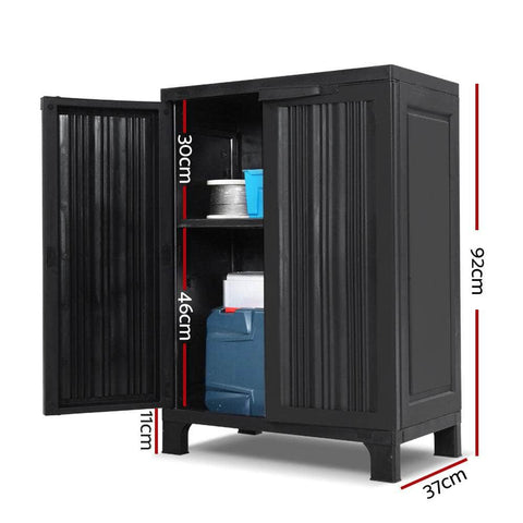 92Cm Outdoor Storage Cabinet Box Lockable Cupboard Sheds Garage Black