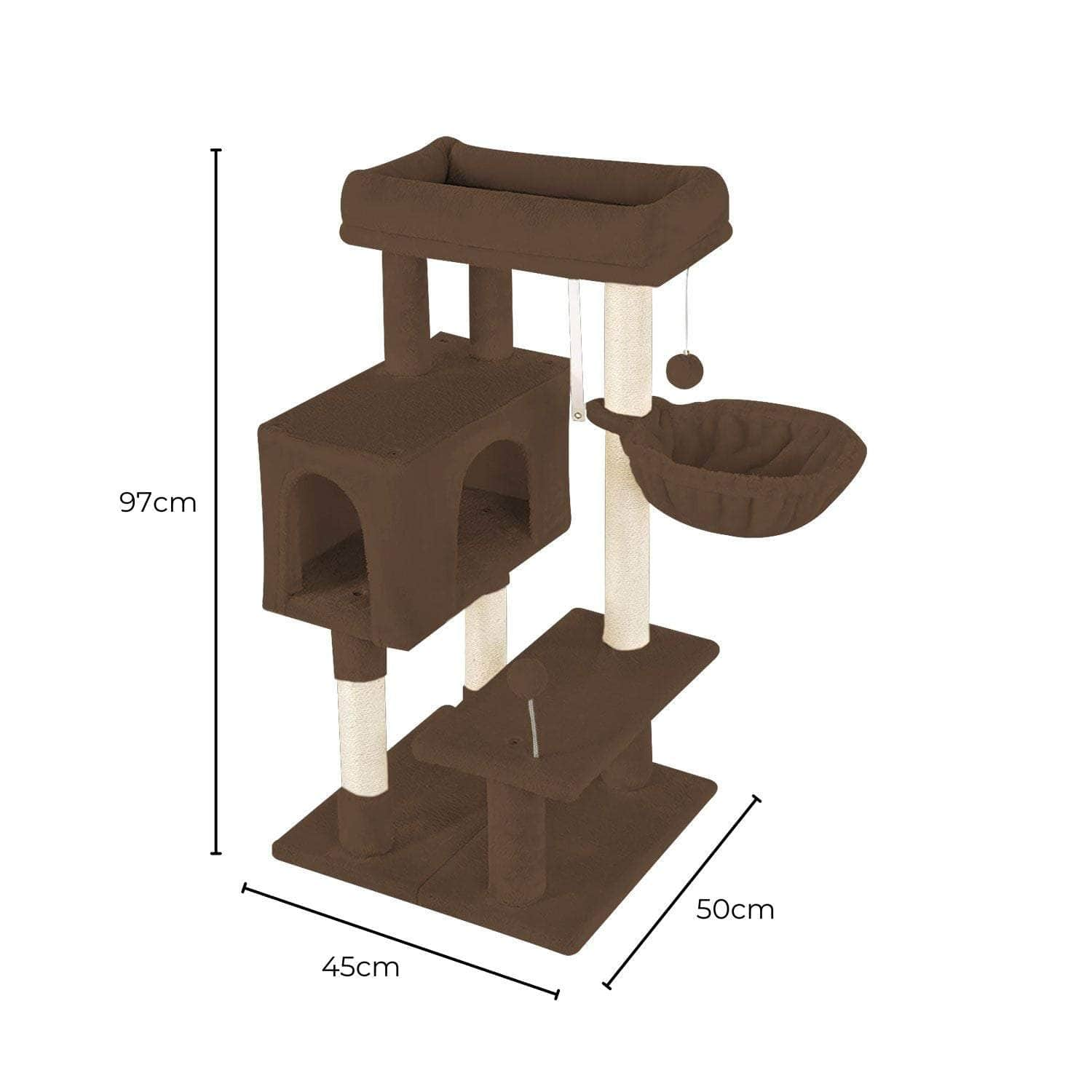 97Cm Adjustable Base Plush Cat Tree Brown