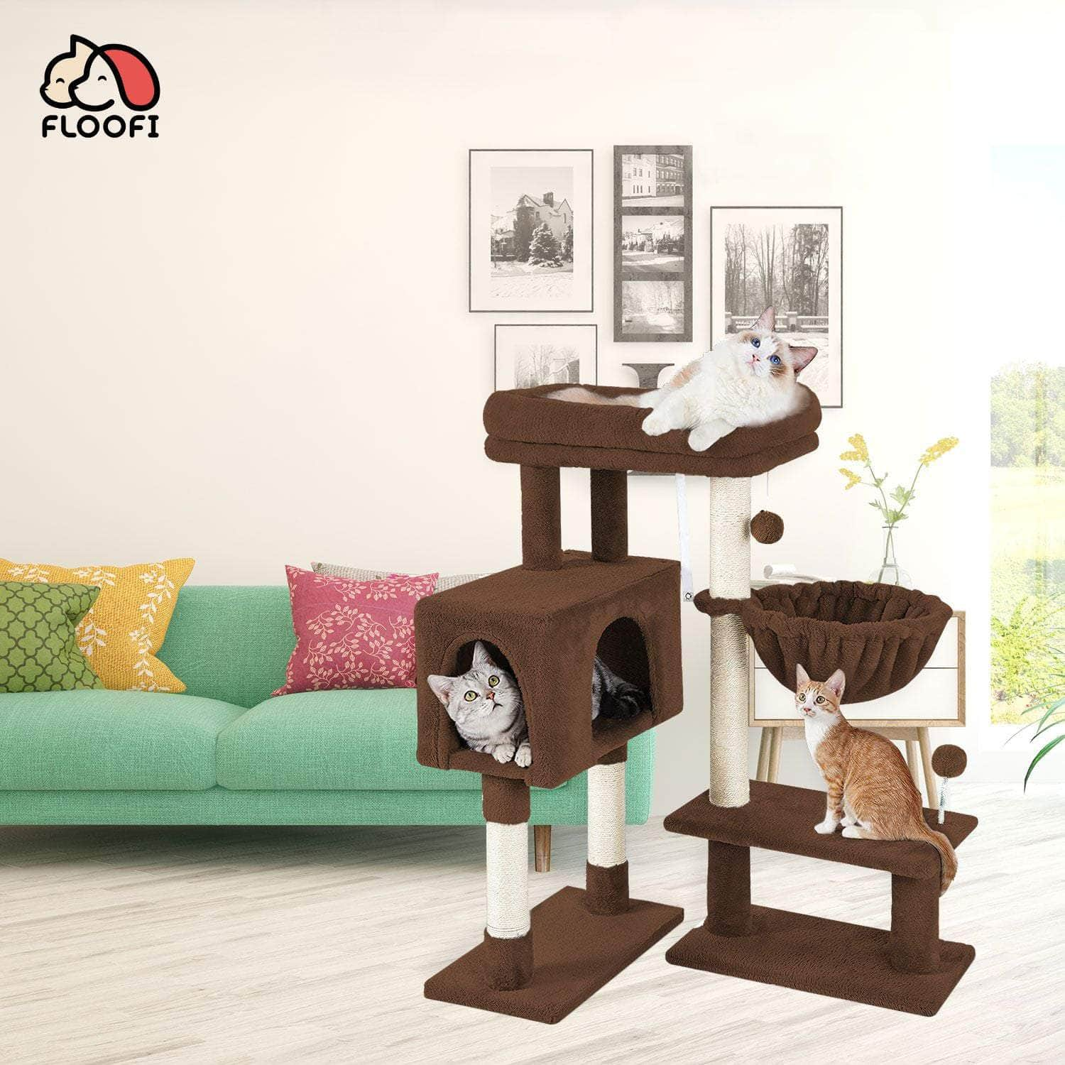 97Cm Adjustable Base Plush Cat Tree Brown