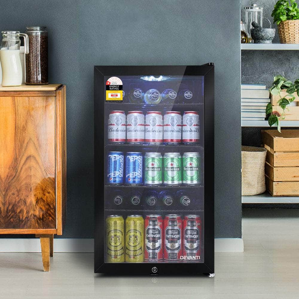 98L Bar Fridge Glass Door w/Light Black