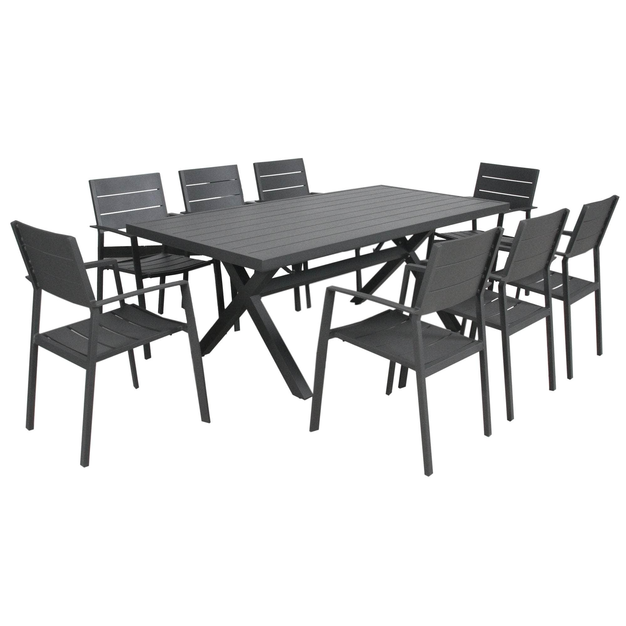 9Pc 200Cm Outdoor Trestle Dining Table Chair Set Grey/White