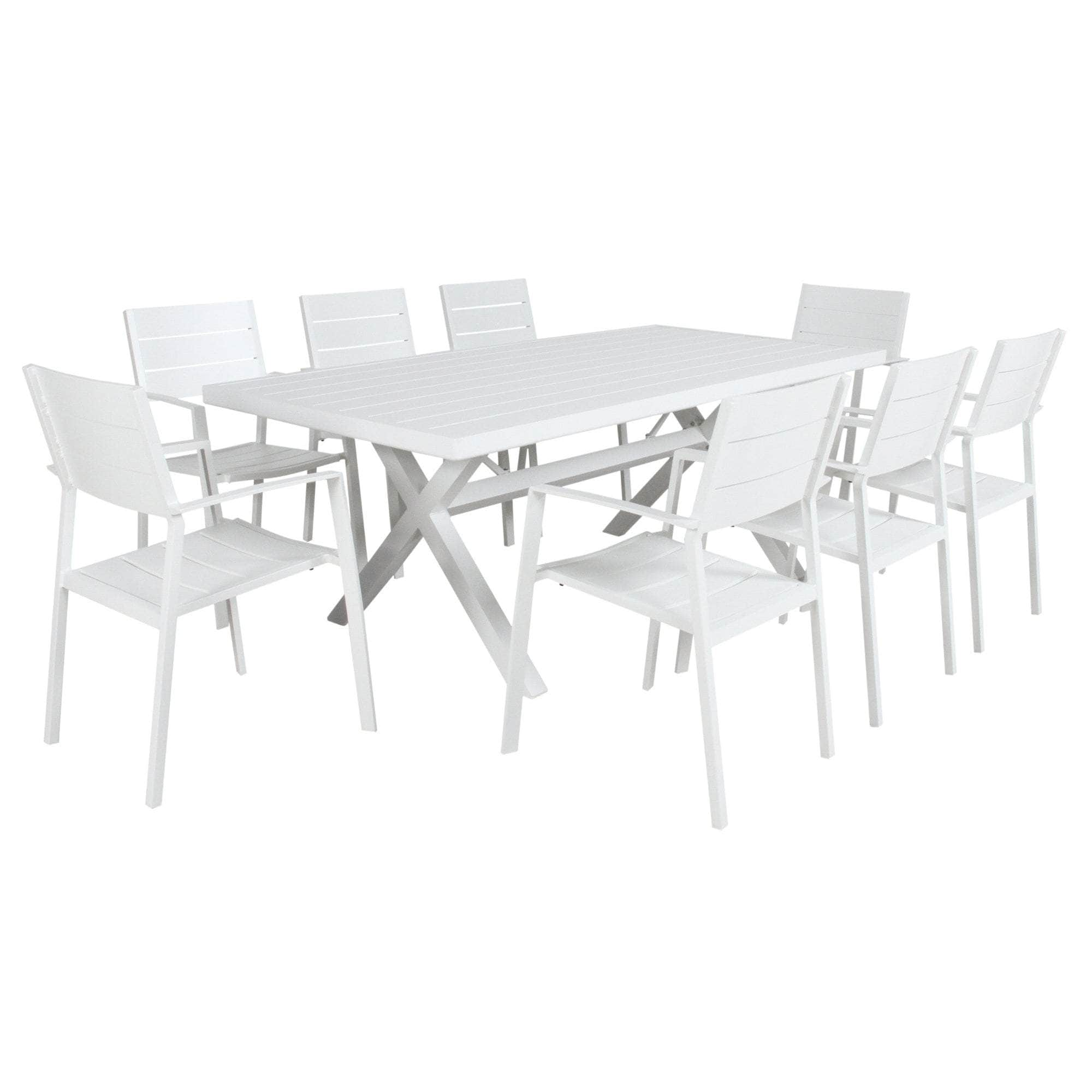 9Pc 200Cm Outdoor Trestle Dining Table Chair Set Grey/White