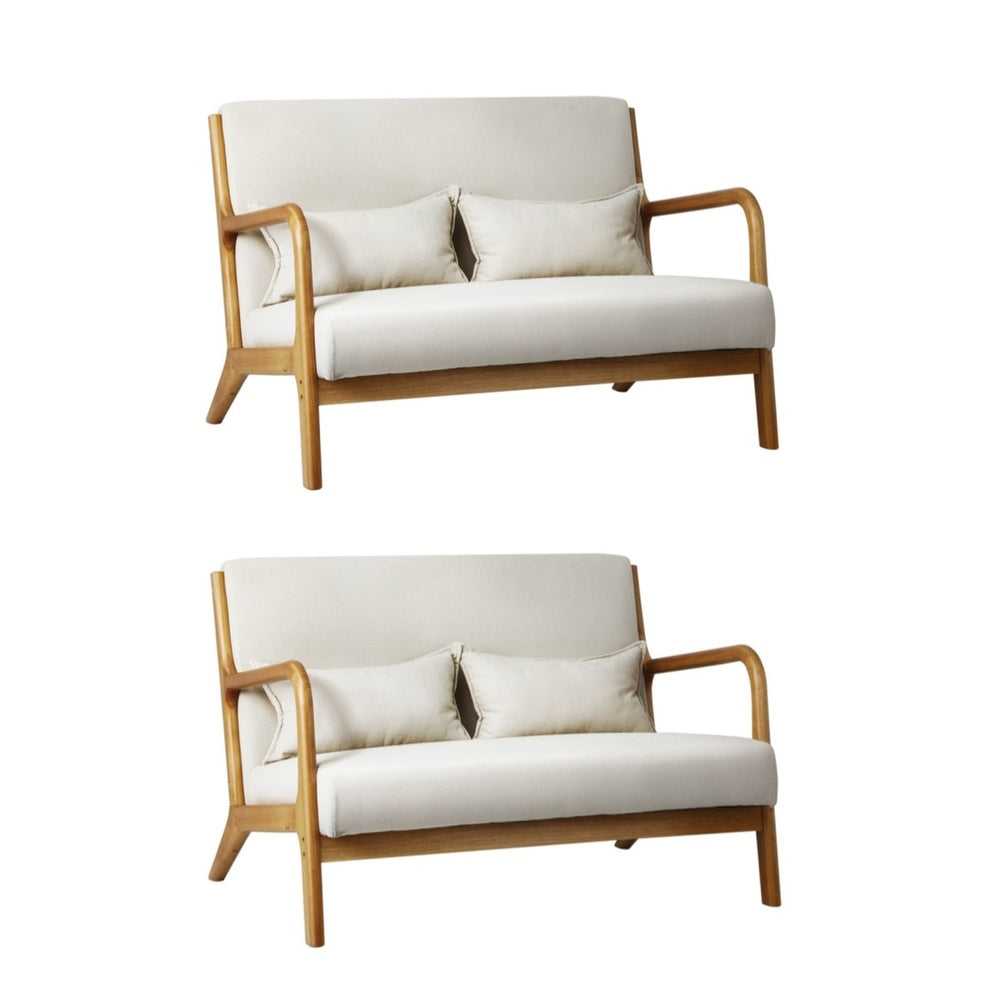 2X Armchair Lounge Chair Wood Light Beige