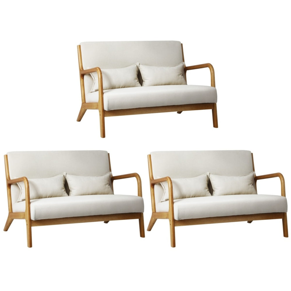 3X Armchair Lounge Chair Wood Light Beige