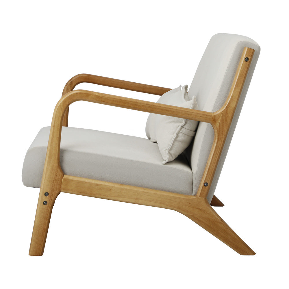 3X Armchair Lounge Chair Wood Light Beige