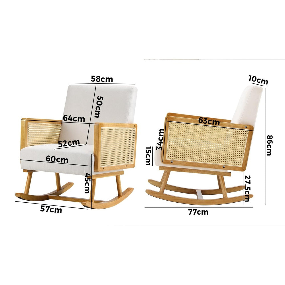 2x Rocking Chair Nursing Armchair Linen PE Rattan Beige