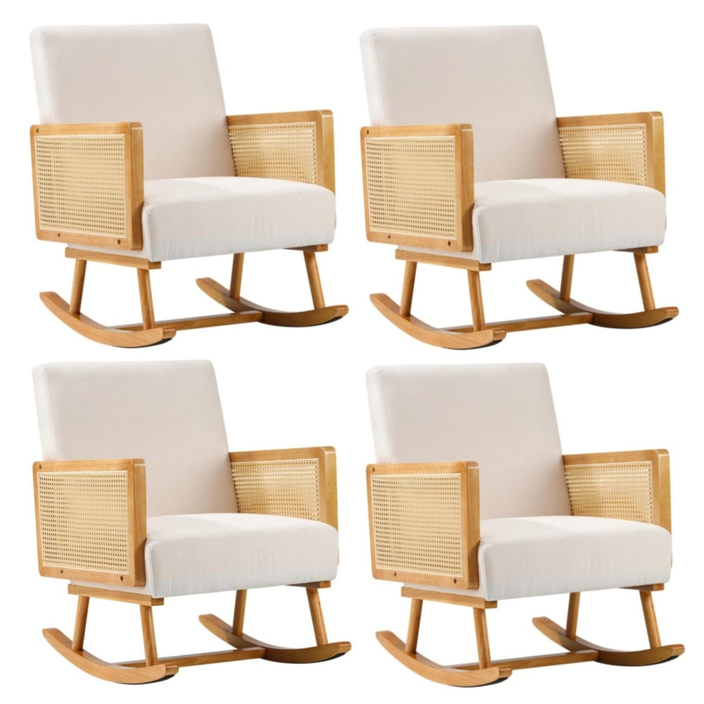 2x Rocking Chair Nursing Armchair Linen PE Rattan Beige