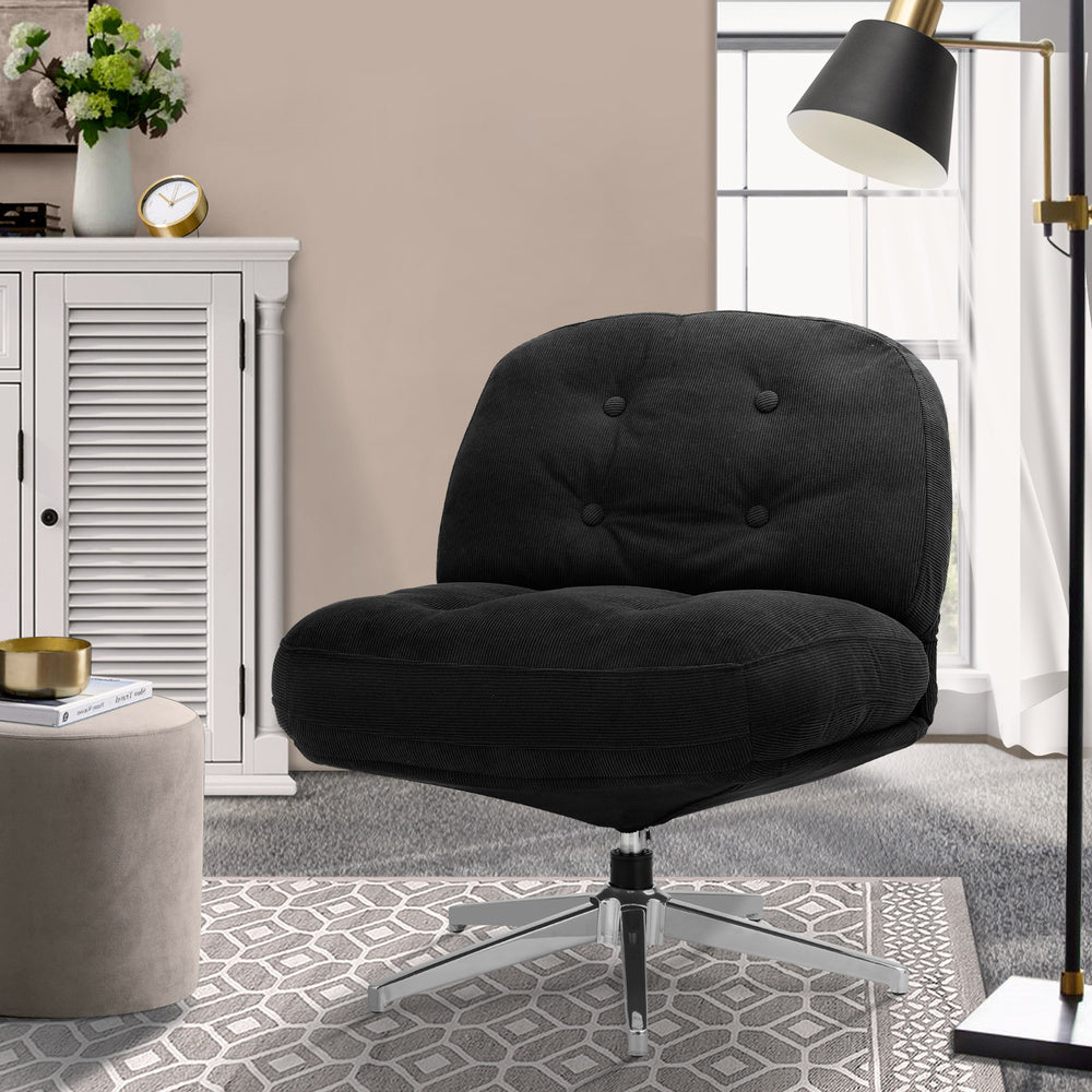 Armchair Swivel Lounge Chair Padded Polyester Black