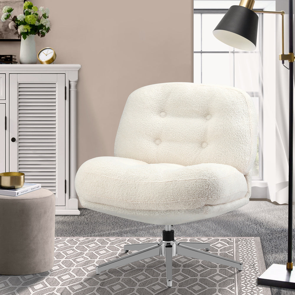 Armchair Swivel Lounge Chair Padded Boucle White