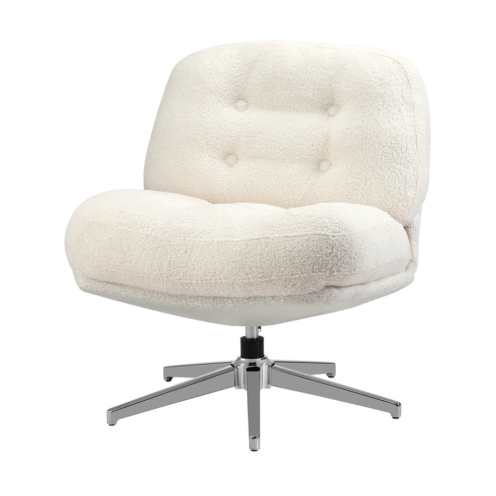 Armchair Swivel Lounge Chair Padded Boucle White